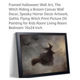 (New)16" x 24" Witch Riding a Broom Wall Art