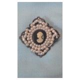 Vintage Beaded Cameo Brooch