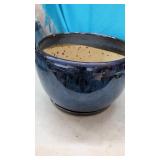 New  Blue Glazed Ceramic Planter with Attached
