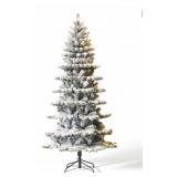 (Only1 )New Glitzhome 7.5ft Pre-Lit Flocked Slim