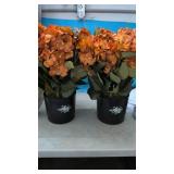 (2). 22" Tall Orange Hydrangea Artificial Flowers