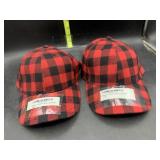 2 red buffalo plaid hats - new