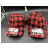 2 red buffalo plaid hats - new