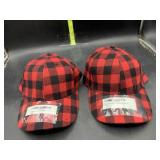 2 red buffalo plaid hats - new