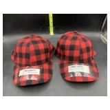 2 red buffalo plaid hats - new