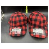 2 red buffalo plaid hats - new
