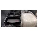 New 3 Compartment Plastic Food Trays with Lids.