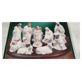 12 pc Porcelain Nativity Set with Wood Base