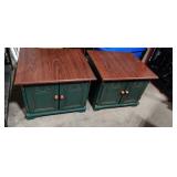2 Green /Cherry Top End Tables.  Each has 2 Doors
