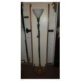 Antique Floor Lamp with Milk Glass Globe , Brass