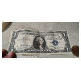 1957 Blue Seal Silver Certificate & 1.00 gold