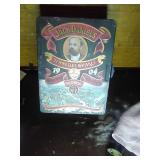 Antique Jack Daniels tin box and glass set.