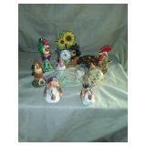 Chicken decor assorted lot. 8 ceramic pieces.