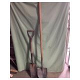 2 shovels - both wooden handle