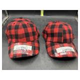 2 red buffalo plaid hats