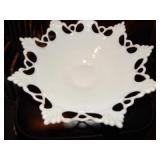 Open Lace Compote - Milk Glass