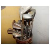 2 Sets of Older Golf Clubs, balls, tees, cart