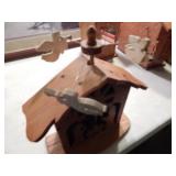 Oak Nativity w/3 Flying Angels - Plays Music