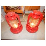 2 Red Coleman Style Lanterns
