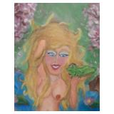 OIL ON CANVAS - LADY WITH FROG