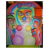 Acrylic On Canvas - 3 Clown-Like Faces