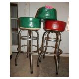 Retro Chrome Base Bar Stools (2) with Red Seats