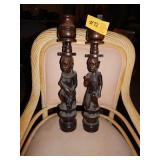 Pair of Wood Carved Candle Holders Man & Woman