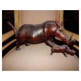 Wood (Teak?) Wild Boar and Baby