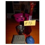 Amberina Bud Vase, Metal Jewelry Box, Creamer Lot