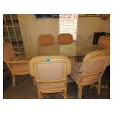 BAMBOO GLASS-TOP TABLE & 6 CHAIRS
