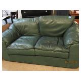 GREEN LEATHER LOVESEAT