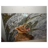 Bear Catching Fish Painted on Metal 20" x 30"