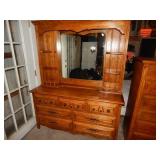 Oak Dresser & Lighted Hutch Mirror