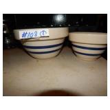 2 Double Blue Band Crock Bowls (Nesting)