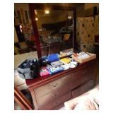 Cherry Finish Dresser and Mirror