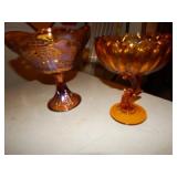 Carnival Glass & Amber Compotes