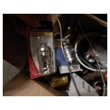 Box of Misc. Lighting Items, Lamp Parts, New Bulbs