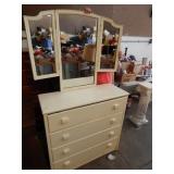 White 4 Drawer Chest with Tri-fold Mirror