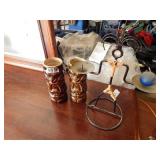 2 Tiki Cups/Vases, One Art Piece Candle Holder