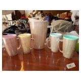 Retro Style Pitcher and 4 Cups with Handles