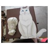 Lefton Cat Figurine & Wooden Cat