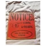 Notice Cursing and Swearing / Removal Metal Sign