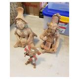 Lot of 3 Clay / Pottery Figures. Indians