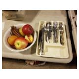 Silverware Tray Full of Silverware, and Bowl with