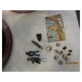 Post Cards, Buttons, Ring, Figurines