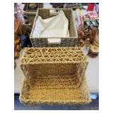 Lot of 3 Wicket and Wire Baskets 2 Nesting