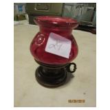 Ruby Red with Wood Base Candle Holder
