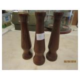 3 Walnut Candle Stick Holders