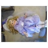 2 Porcelain Dolls - 2 Wooden Benches - All are