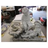 Garden Decoration Boy on Bench w/girl with book